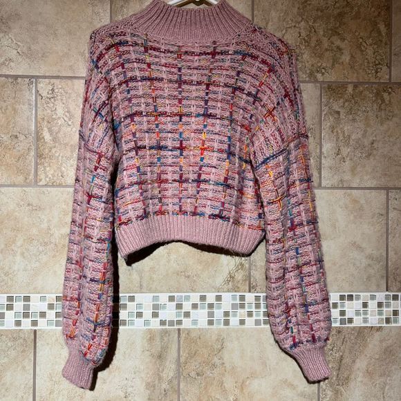 Shein Sweaters - Shein Mock Neck Knit Crop Sweater Pink Pullover Women's Size S
